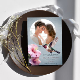 Hummingbird & Hibiskus Foto Save the Date | Blau Ankündigung