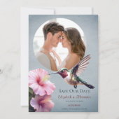 Hummingbird & Hibiskus Foto Save the Date | Blau Ankündigung (Vorderseite)