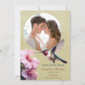 Hummingbird & Hibiskus Foto Save the Date Gelb Ankündigung (Vorderseite)