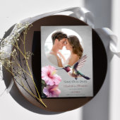 Hummingbird & Hibiskus Foto Save the Date | Grau Ankündigung