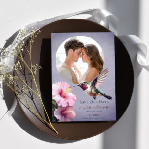 Hummingbird & Hibiskus Foto Save the Date Lila Ankündigung