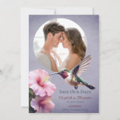 Hummingbird & Hibiskus Foto Save the Date Lila Ankündigung (Vorderseite)