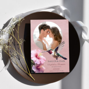 Hummingbird & Hibiskus Foto Save the Date Rosa Ankündigung