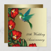 Hummingbird Hibiskus Gold 50 Jahre Hochzeit Einladung (Vorne/Hinten)