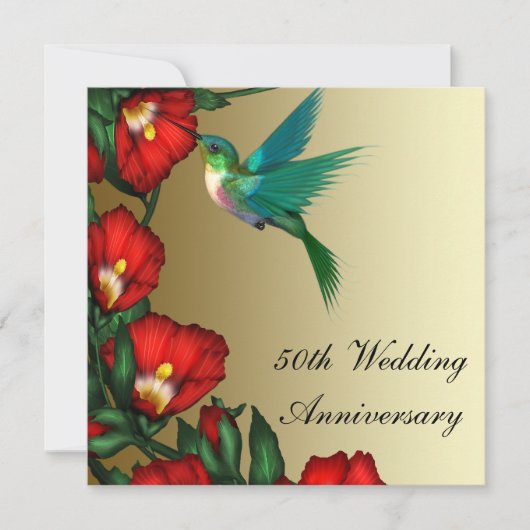 Hummingbird Hibiskus Gold 50 Jahre Hochzeit Einladung (Vorderseite)
