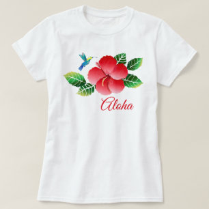 Hummingbird Hibiskus Hawaiian Tropical Floral T-Shirt