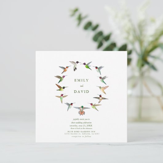 Hummingbird Hochzeitseinladung Feiertagskarte (Stehend Vorderseite)