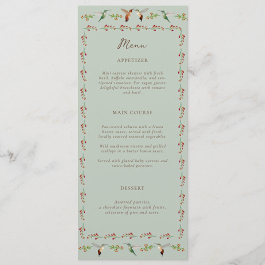 Hummingbird-Hochzeitsmenü Menükarte (Vorderseite)