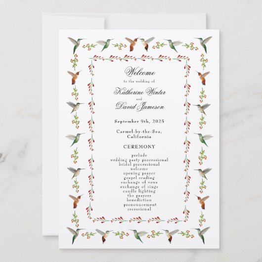 Hummingbird Hochzeitsprogramm (Vorderseite)