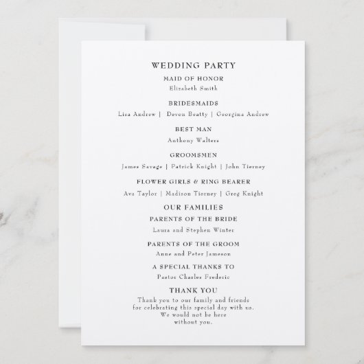 Hummingbird Hochzeitsprogramm (Rückseite)