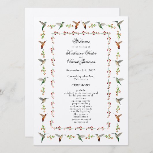 Hummingbird Hochzeitsprogramm (Vorne/Hinten)