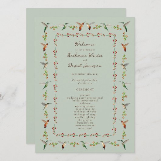 Hummingbird-Hochzeitsprogramm (Vorne/Hinten)