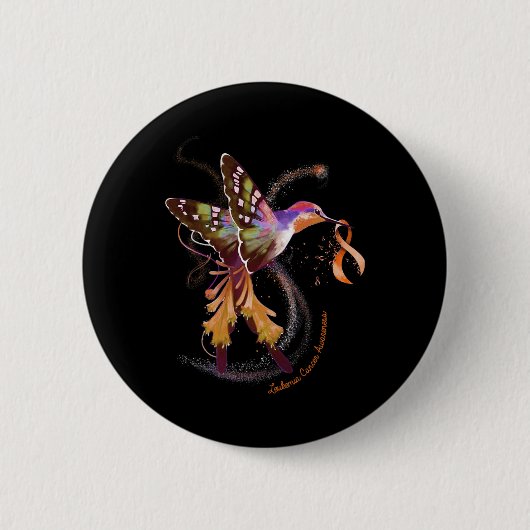 Hummingbird Hold Orange Ribbon Leukämie Bewusstsei Button (Vorderseite)