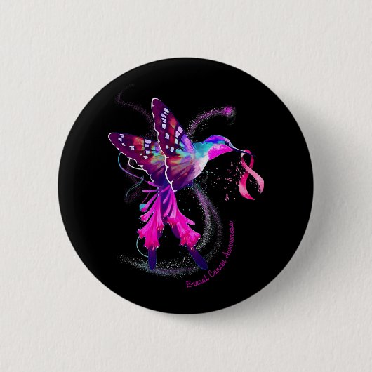 Hummingbird Hold Pink Ribbon Brustkrebs Awarene Button (Vorderseite)