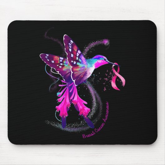 Hummingbird Hold Pink Ribbon Brustkrebs Awarene Mousepad (Vorne)