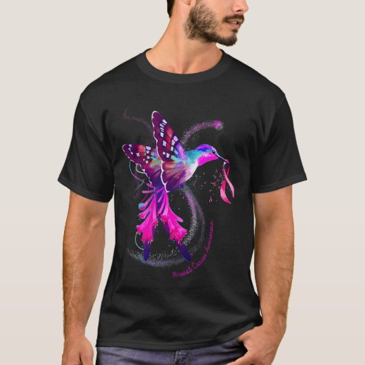 Hummingbird Hold Pink Ribbon Brustkrebs Awarene T-Shirt (Vorderseite)