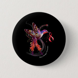 Hummingbird Holding Burgund Ribbon Brain Aneurysm Button
