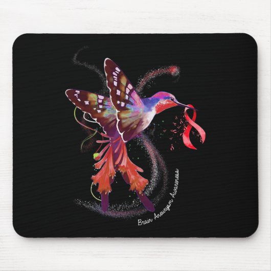 Hummingbird Holding Burgundy Ribbon Brain Aneurysm Mousepad (Vorne)