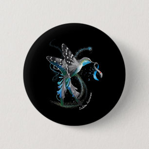 Hummingbird Holding Gray Blue Ribbon T1d Diabetes Button