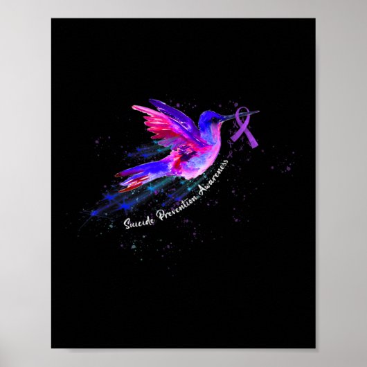 Hummingbird Holding Lila Ribbon Fibromyalgia Awa Poster (Vorne)
