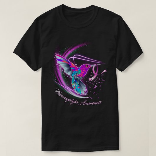 Hummingbird Holding Lila Ribbon Fibromyalgia Awa T-Shirt (Design vorne)