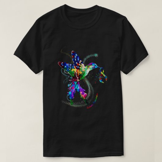 Hummingbird Holding Puzzle Ribbon Autismus Bewusst T-Shirt (Design vorne)