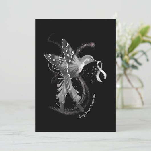 Hummingbird Holding White Ribbon Lung Cancer Aware Save The Date (Stehend Vorderseite)