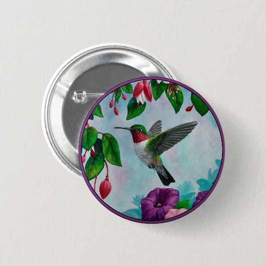 Hummingbird im Blumengarten Button (Vorne & Hinten)