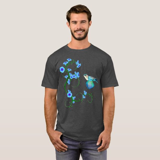 Hummingbird im Blumengarten des Morgens T-Shirt (Vorne ganz)