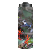 Hummingbird im Flight und in den Roten Blume Thermosbecher (Vorderseite)