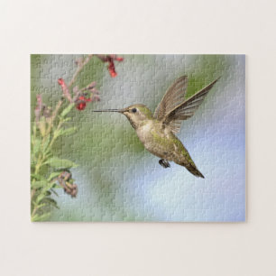 Hummingbird im Flug mit Blume Jigsaw Puzzle