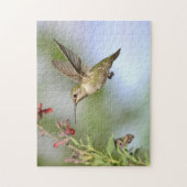 Hummingbird im Flug mit Blume Jigsaw Puzzle (Vertikal)