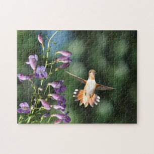 Hummingbird im Flug mit Blume Jigsaw Puzzle