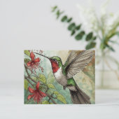 Hummingbird im Flug mit Rotem Trumpet Postkarte (Stehend Vorderseite)