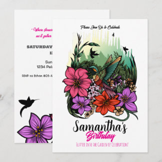 Hummingbird in Bloom - Eleganter Blumengeburt Einladung