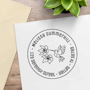Hummingbird in der Nähe von Blume Runde Adresse Gummistempel
