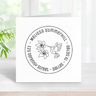 Hummingbird in der Nähe von Blume Runde Adresse Gummistempel