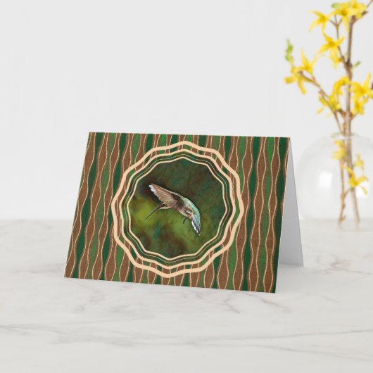 Hummingbird in Flight Art Note Card Karte (Gelbe Blume)