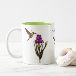 Hummingbird Iris Blume Personalisiert  Zweifarbige Tasse