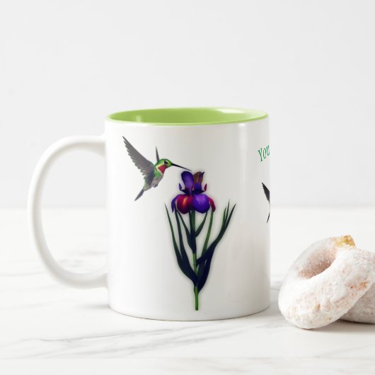 Hummingbird Iris Blume Personalisiert Zweifarbige Tasse (Mit Donut)