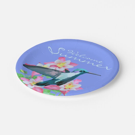 Hummingbird Lavender Pink Columbine Blume Summer Pappteller (Schrägansicht)