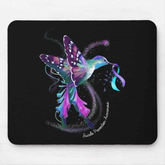Hummingbird Lila Blue Ribbon Suizidverhütung Mousepad (Vorne)