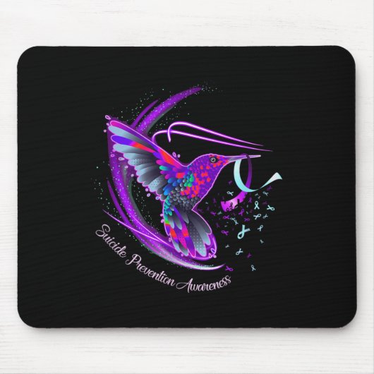 Hummingbird Lila Blue Ribbon Suizidverhütung Mousepad (Vorne)