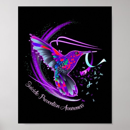 Hummingbird Lila Blue Ribbon Suizidverhütung Poster (Vorne)