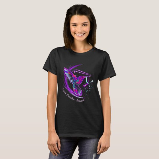 Hummingbird Lila Blue Ribbon Suizidverhütung T-Shirt (Vorne ganz)