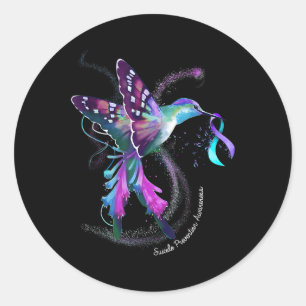 Hummingbird Lila Ribbon Suicide Prevention Aware Runder Aufkleber
