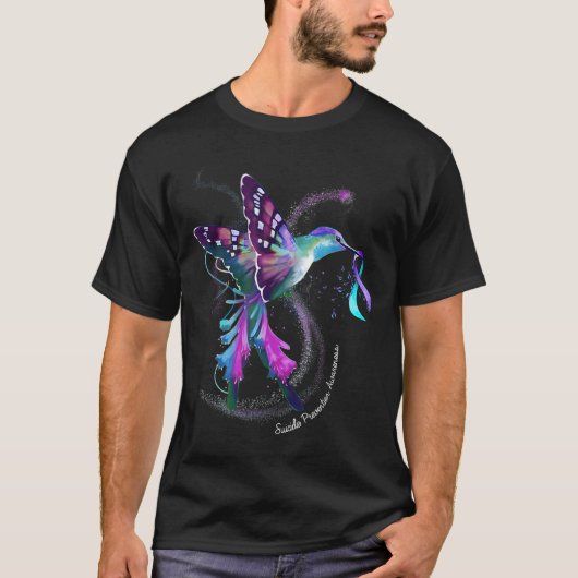 Hummingbird Lila Ribbon Suicide Prevention Aware T-Shirt (Vorderseite)