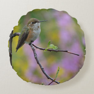 Hummingbird lila rosa, blumengeschmückt rundes kissen