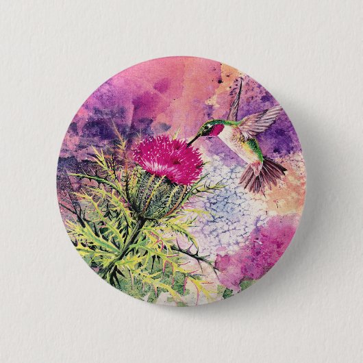 Hummingbird Lila Thistle Art Print Button (Vorderseite)