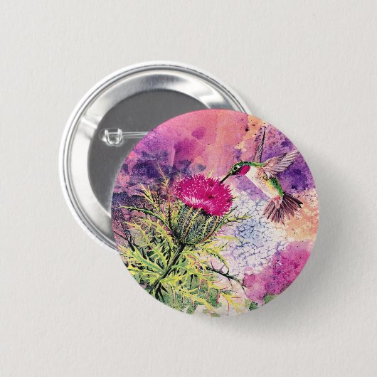 Hummingbird Lila Thistle Art Print Button (Vorne & Hinten)
